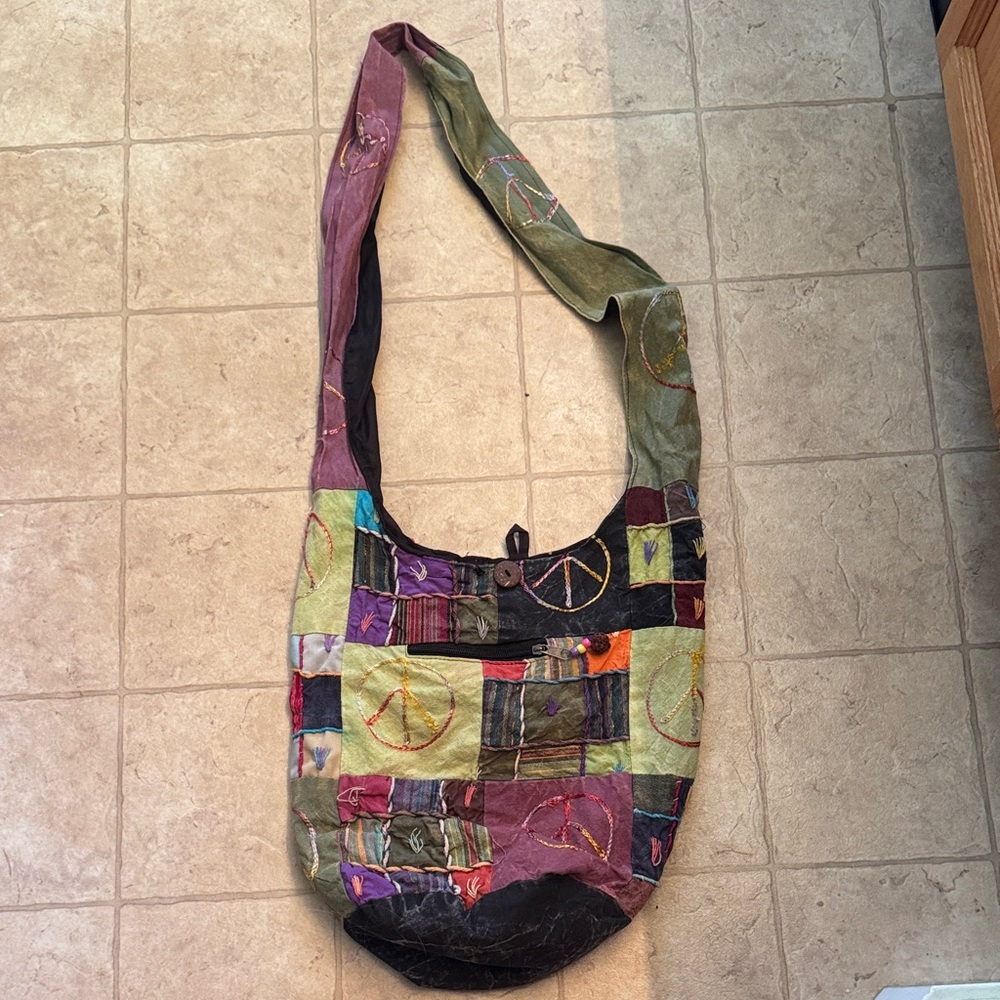 Vintage Multicolor Nepal Patchwork Hobo Bag